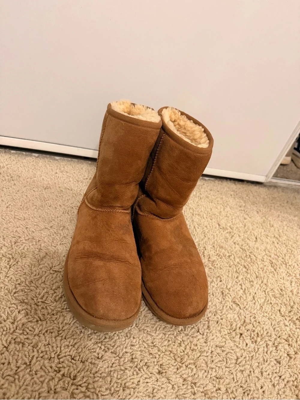 UGG Short Shearling Lined Suede Boots - Chestnut Brown